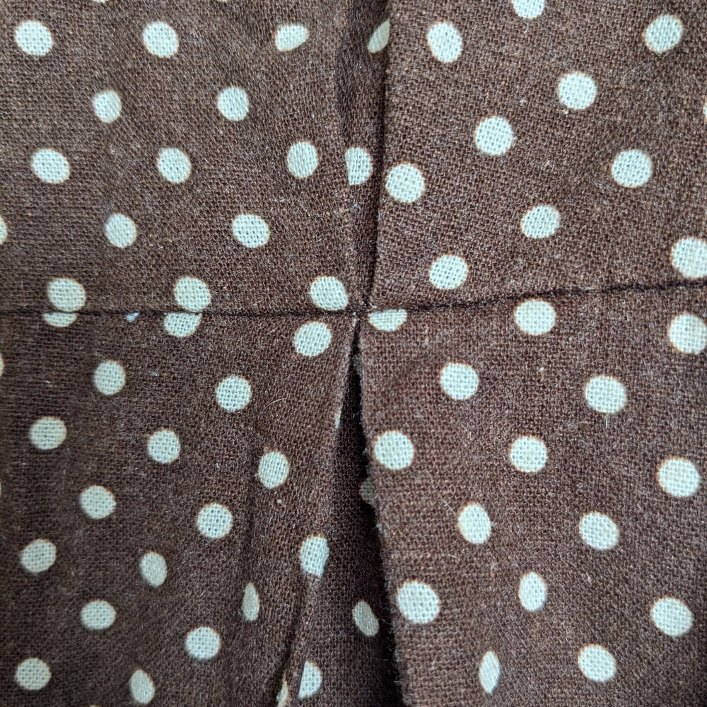 Zara Brown White Button Down Linen Blend Polka Dot Dress Size L Missing Belt - Picture 10 of 11